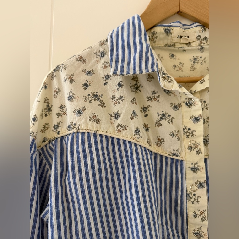 ADORA Blue & Cream Striped and Floral Button-Down Shirt - Picture 7 of 13